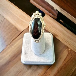 Navajo Handcrafted Black Onyx & Sterling Silver Signed Ring
